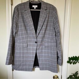 Nordstrom Glen black white Red Plaid one button long line blazer XL